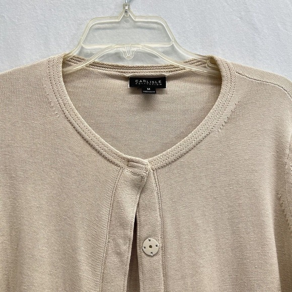 Carlisle Beige Silk Blend Snap Closure Long Cardigan Size Medium Flutter Sleeves - Picture 4 of 16